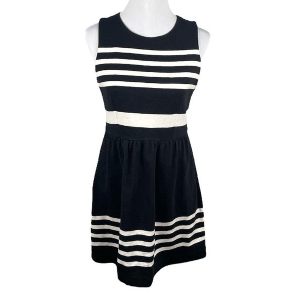 J. Crew Striped Daybreak Flare Dress Black White Size Small